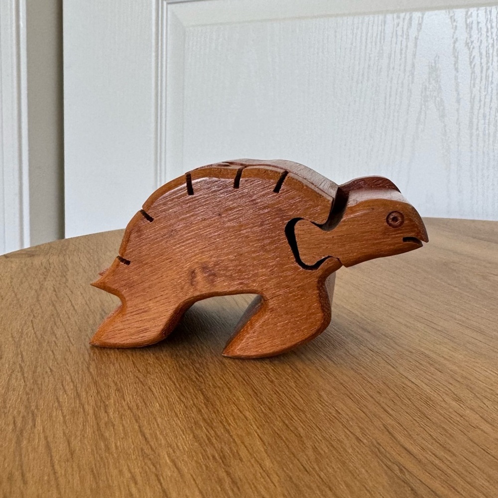 Vintage Wooden 3D Turtle Puzzle Secret Trinket Jewelry Box